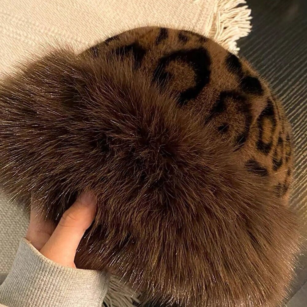 Multicolor Casual Women's Thick Warm Leopard Hat - Picture 2 of 5
